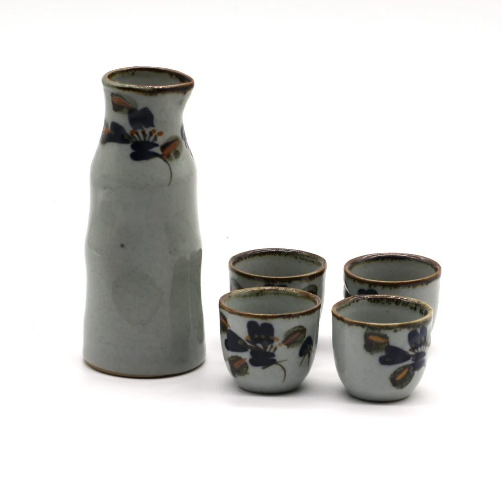 

Process Blue Glazed Handmade Handpainted Ceramics Pottery Porcelain Sake Set 1 Sake Pot + 4 Sake Cup For Janpanese Sake T50