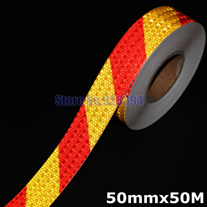 Buy 50mmx50M Safety Red&Yellow Stripe Reflective Adhesive Tape Reflective Tape