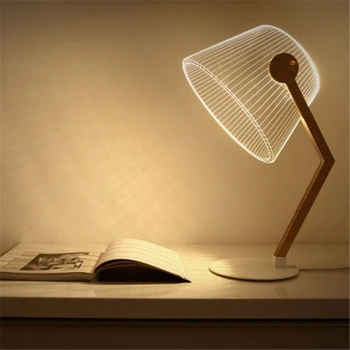 

Modern Hot 3D Effect LED Desk Lamp Wood Support Acrylic Lampshade LED Light Living Room Bedroom Deco Table Lamp Reading Lighting