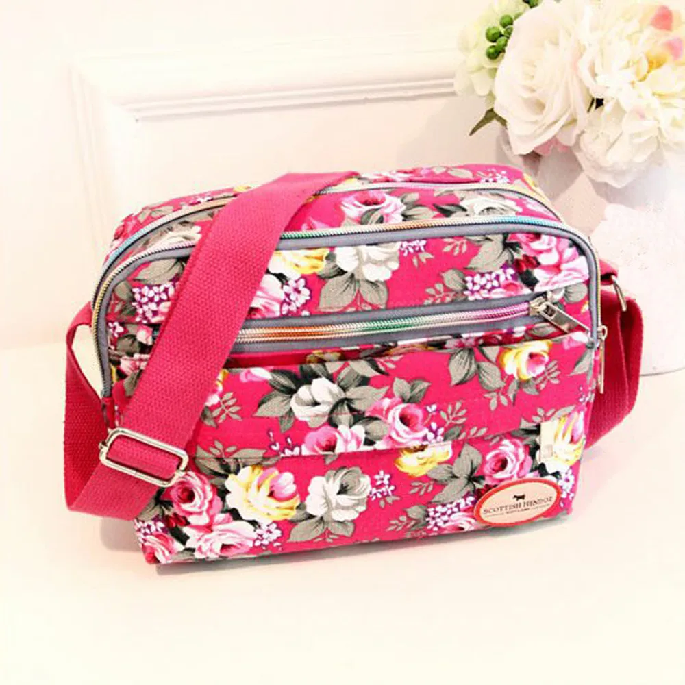 Модные женские сумки-мессенджеры, Холщовая Сумка через плечо, сумка на плечо с цветочным принтом, супер качество, Bolsos Mujer#4 - Цвет: Hot Pink