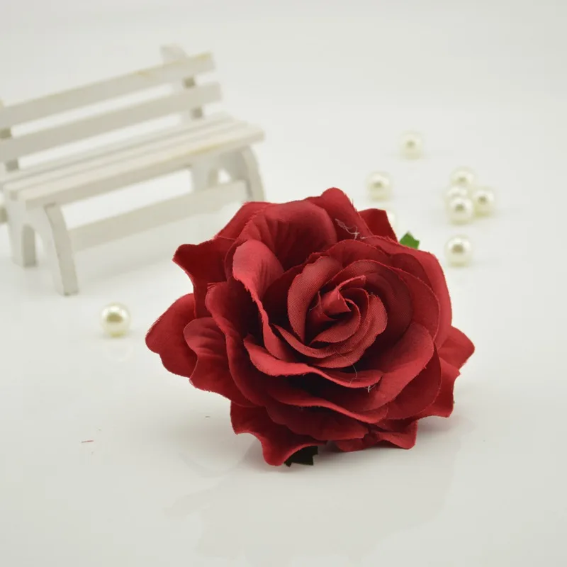 10 см, 5 шт., искусственный цветок, голова, шелк, Цветущая Роза, для свадьбы, автомобиля, Decora, сделай сам, гирлянда, материал, имитация, дешевый искусственный цветок - Цвет: red