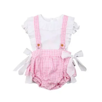 

2019 New Girl Baby Newborn Princess Clothes Outfits 2pcs Short Sleeve Ruffles Tshirt Top + Strap Shorts Kids Clothes Set