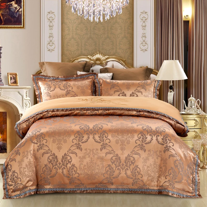 

YeeKin 100% Cotton Satin Jacquard Embroidery Girls Bedding King Queen Jacquardu Satin Hotel Men's Dvet Cover 4pc Lace Embroidery