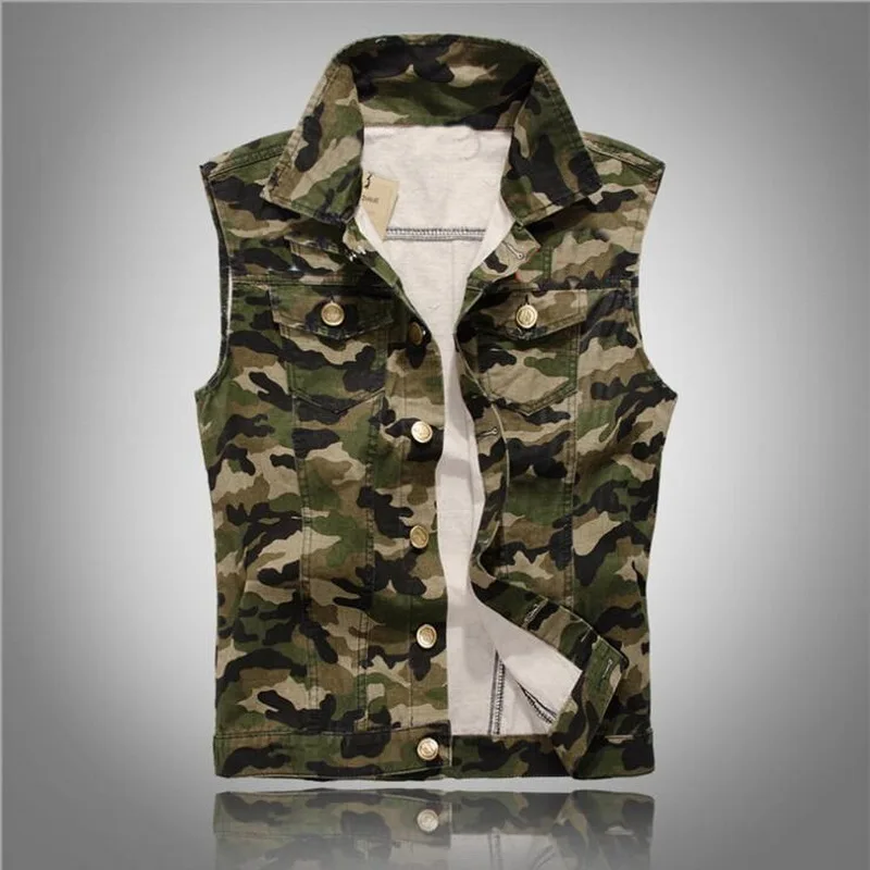 camo denim vest
