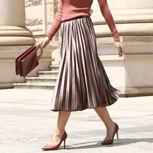 Бархатная плиссированная юбка женская винтажная теплая Длинная зимняя юбка миди модная эластичная высокая талия Saias Faldas Mujer E0259