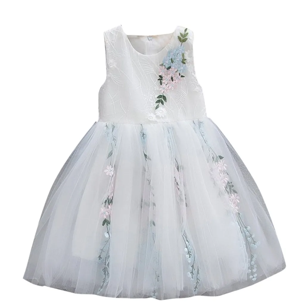

Toddler Baby Girls Sleeveless Solid Flower Ball Gown Tulle Dress Knee-Length Floral Party Princess Dresses