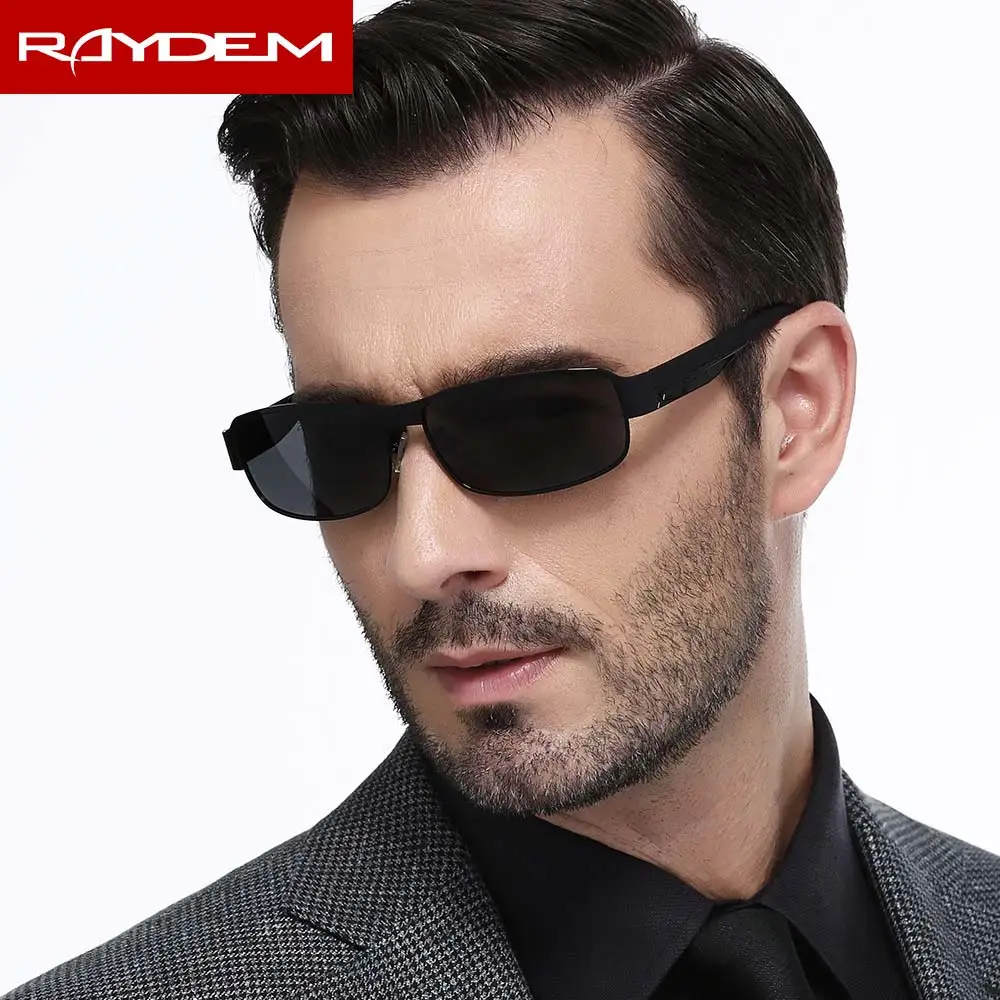 Новинка, поляризованные солнцезащитные очки для мужчин, Прямоугольная оправа, мужские очки, сплав, для вождения, женские модные спортивные солнцезащитные очки - Цвет линз: black