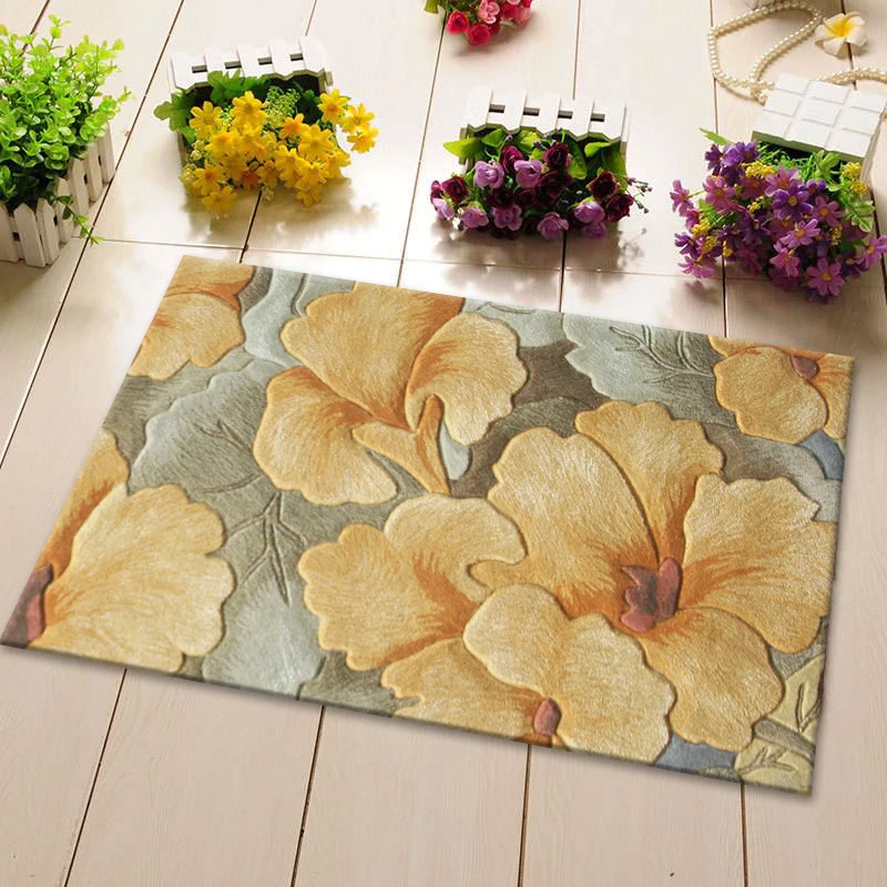 

ALITEXTILEBTOC 100% Wool Plus Size Carpets For Parlor Living Room Rectangle Hand Carved Carpet Comfortable Floral Non-slip Mat