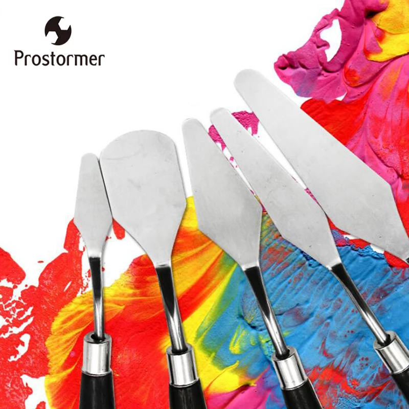 

Prostormer 5pcs/set Stainless Steel Spatula Art Scorper Oil Scraper Oil Painting Shovel Palette Baking Pastry Tool Mixing Scrape
