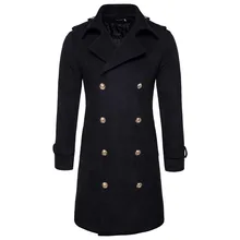 Зимнее мужское деловое повседневное длинное пальто, модное пальто с отложным воротником, двубортное пальто-бушлат, Мужская брендовая официальная верхняя одежда