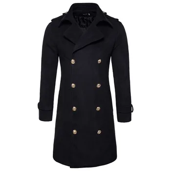 

Winter Men Business Casual Long Coat Fashion Turn-down Collar Blend Double Breasted Pea Coat Jacket Men Brand Formal Overcoats