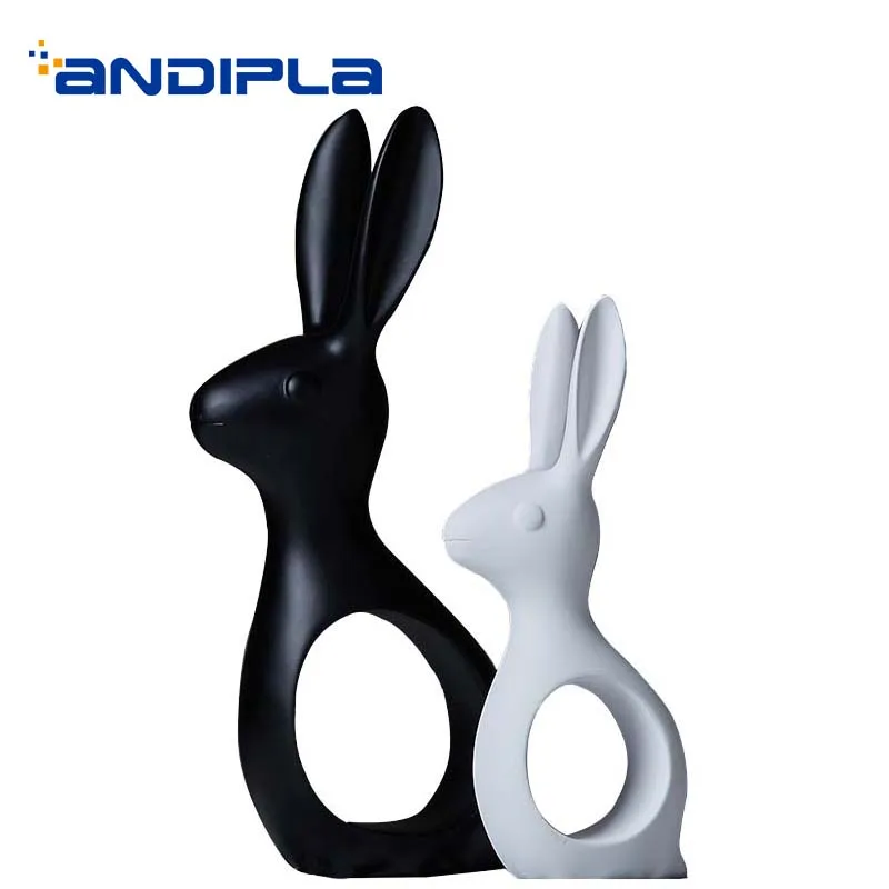 

Jingdezhen Ceramic Decoration White Black Lover Rabbit Furnishings Wine Wine Cooler Adornment Auspicious Statue Crafts for Gift