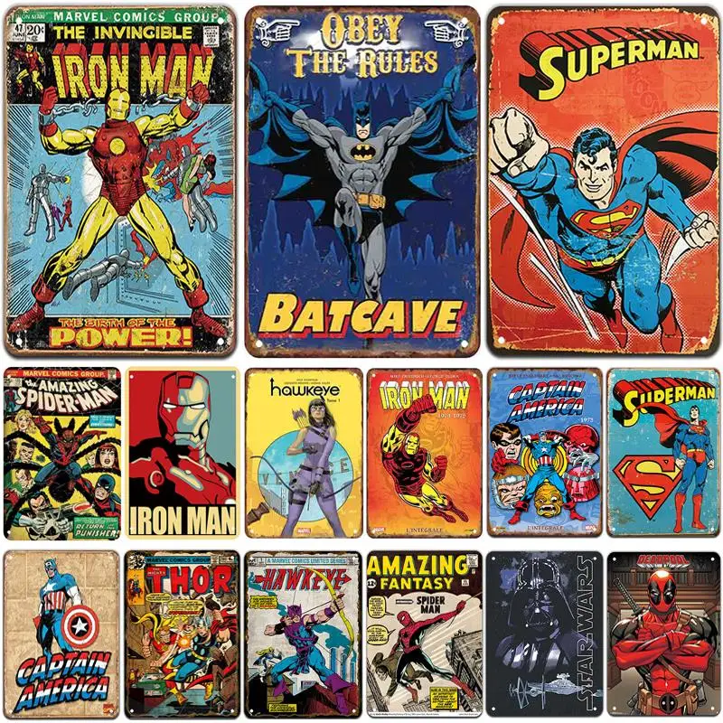 

SuperHero Plaque Metal Vintage Tin Sign Pin Up Shabby Chic Decor Metal Signs Vintage Bar Decoration Metal Poster Pub Metal Plate