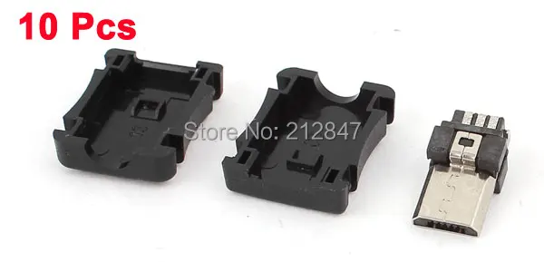 10PCS 5-Pin Micro USB Type B Male Connector w Plastic Cover for DIY