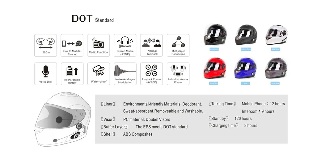 Bluetooth шлем встроенный Интерком умный мотоциклетный музыкальный шлем 3 Радио 500 м интерфон с fm-радио