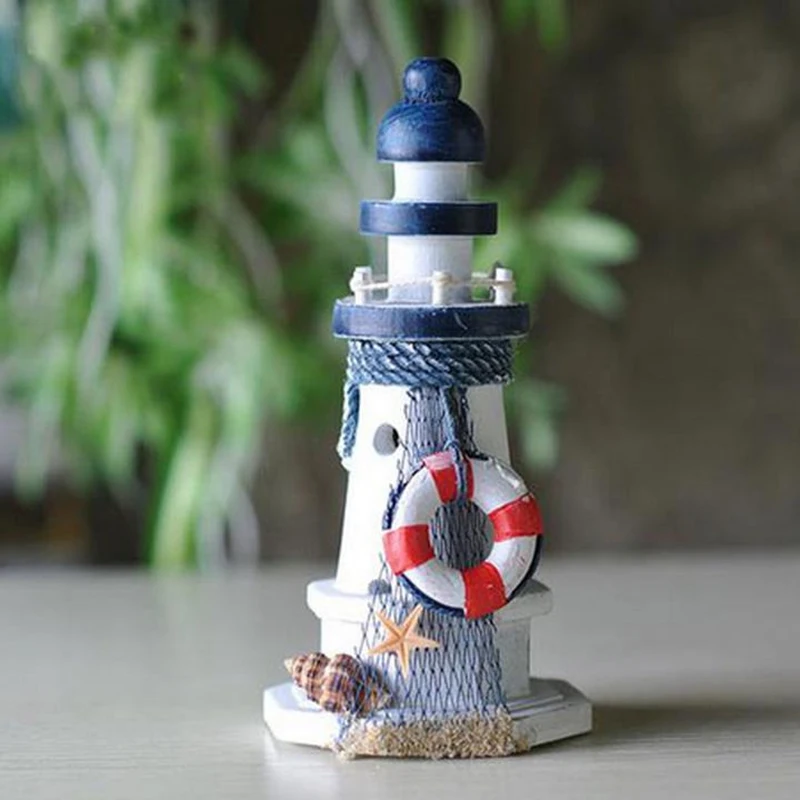 Starfish Shells Red Lifebouy Nautical Decor Wooden Lighthouse Light Tower Handmade Home Office Shelf Desk Furnishing Article