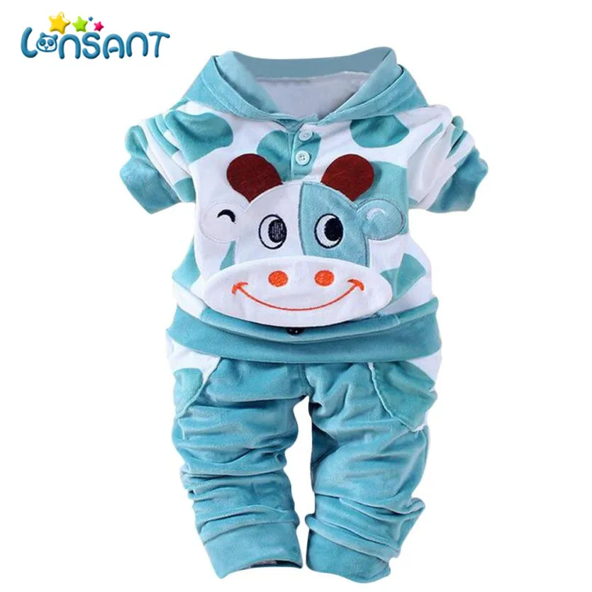 LONSANT комплект детской одежды 2018 для новорожденных мальчиков и девочек зимние топы с капюшоном Модный комплект унисекс Fantasias Infantil