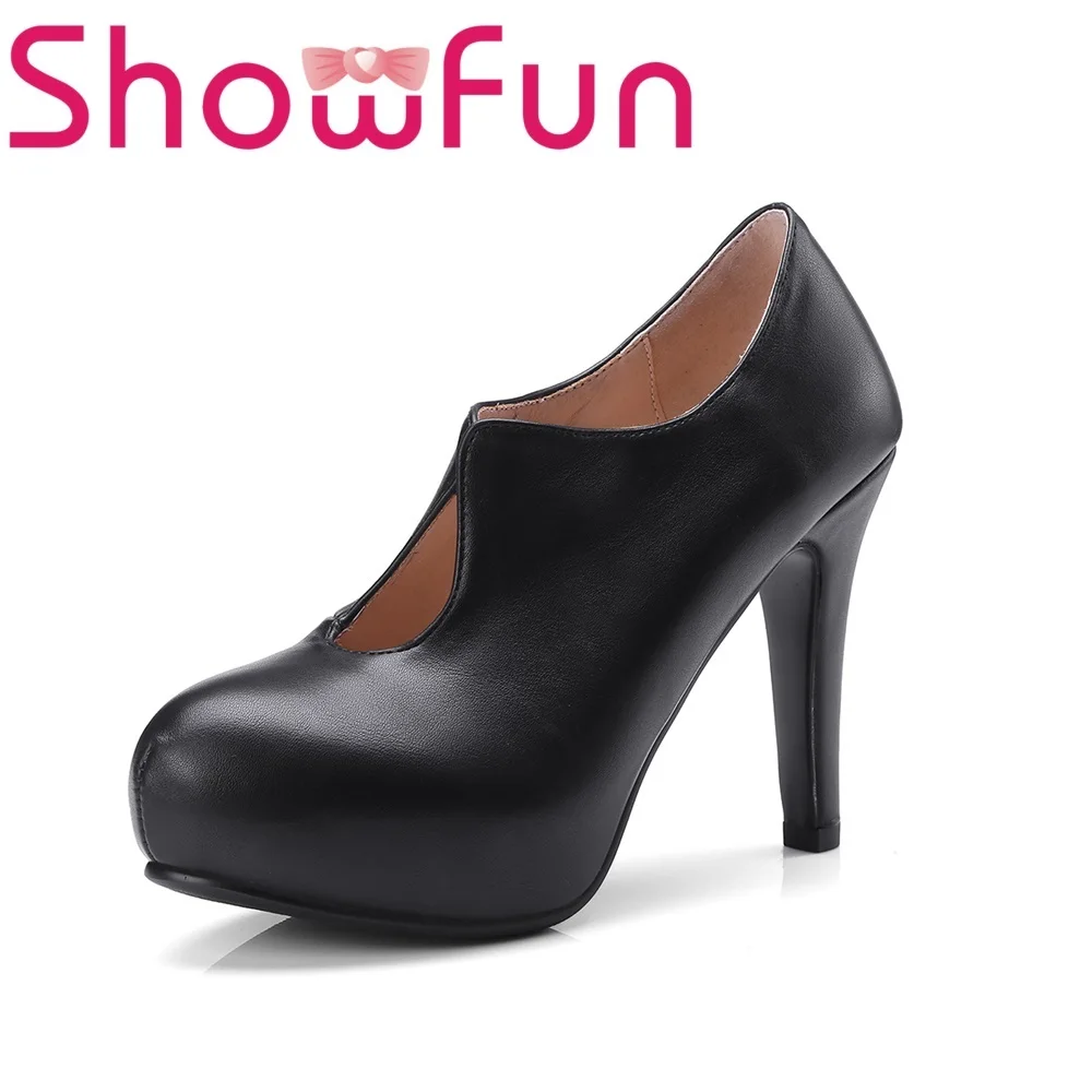 Showfun натуральная кожа женская обувь платье модные с острым носком без застежки на
