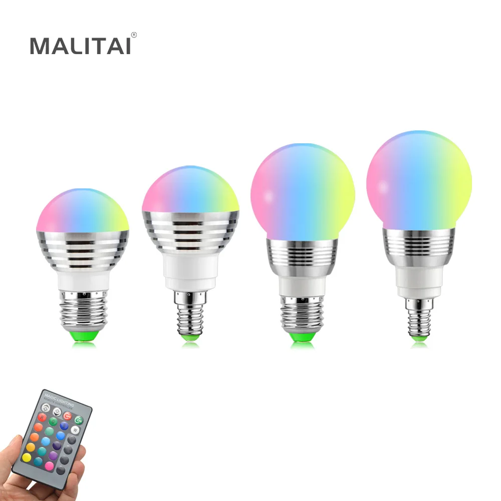 

E27 E14 LED RGB lamp Bulb AC110V 220V 5W 7W LED RGB Spot light Dimmable Novelty Holiday RGB lights+IR Remote Control 16 colors