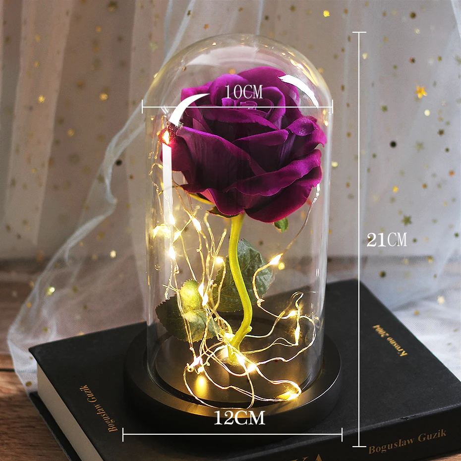 LED Eternal Flower Immortal Flora Light Up Dome Beauty and The Beast Rose In A Flask Valentine's Day Birthday Christmas Day Gift