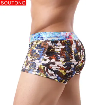 

Soutong 3pcs/lot Sexy Men Boxer Shorts Mesh Breathable Boxers Sexy Transparent Underpants Cueca boxer para hombre Sexy Underwear