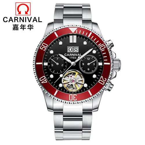 Швейцарские карнавальные турбийон мужские часы светящиеся Роскошные брендовые механические часы мужские полностью стальные часы reloj uhr kol saati - Цвет: Red C8880T
