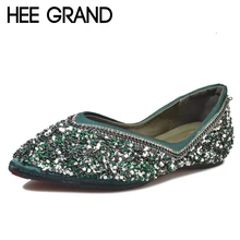HEE GRAND/Bling мелкой весенние женские лоферы мягкие слипоны острый носок туфли без каблуков для лето г. криперы, женская обувь XWD6423
