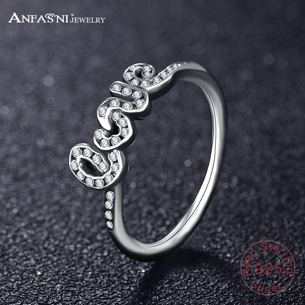 

ANFASNI Embellished 100% 925 Sterling Silver Signature Of Love Ring With Clear CZ Women Compatible Eternity Rings PSRI0076-B