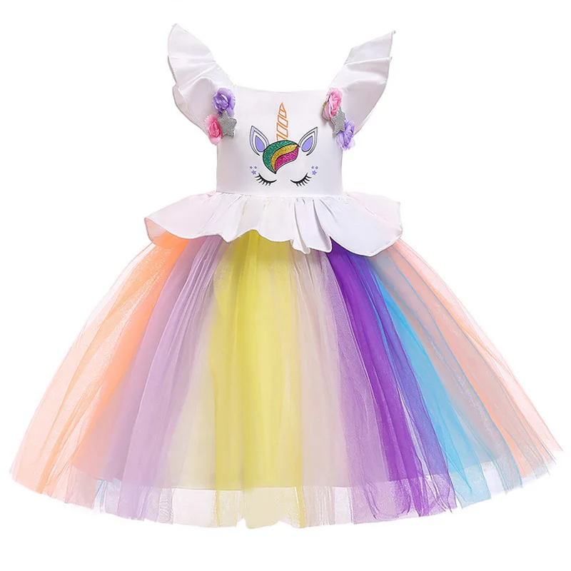 2019 Платья с цветочным узором для девочек, костюм единорога, одежда для первого причастия, детская одежда, праздничная одежда для девочек
