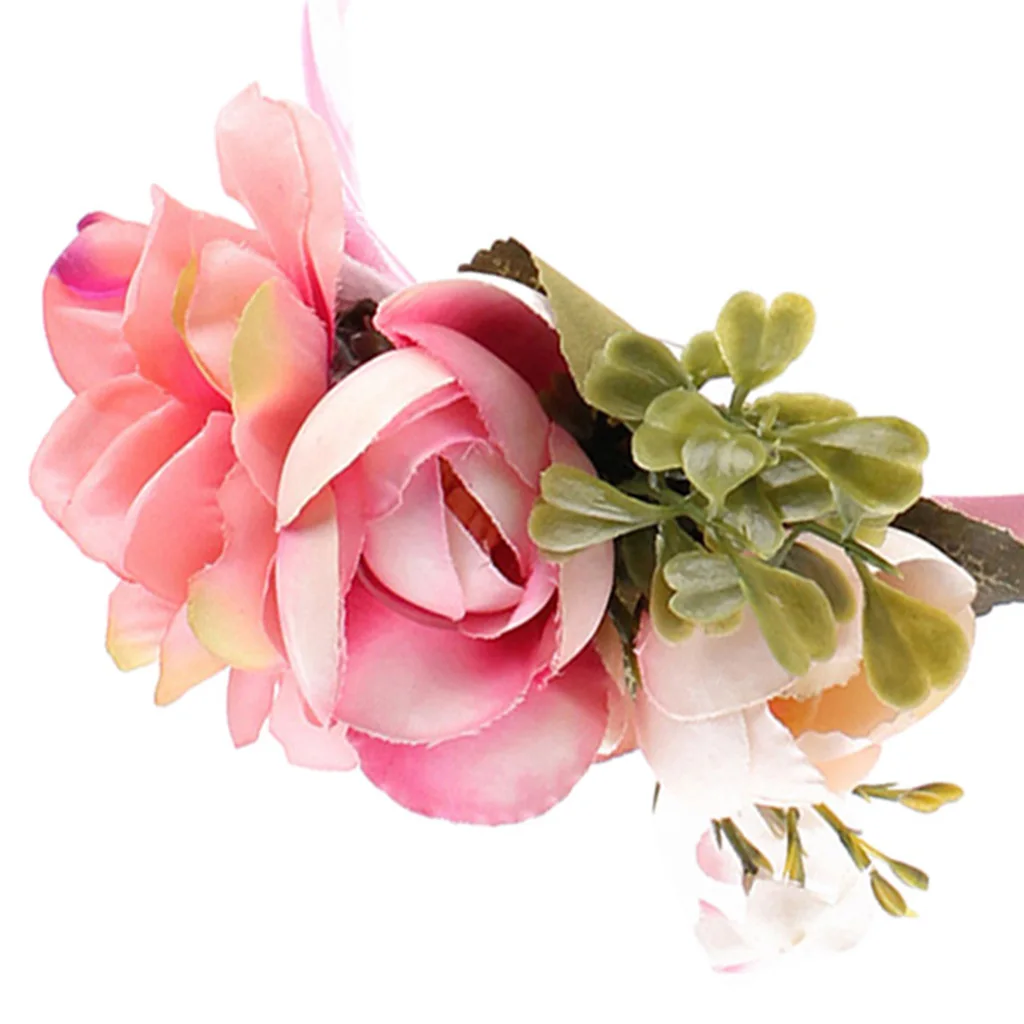 Handmade bride Floral Flower Crown Headband Garland Hair Accessories for Baby Girls Kids Party Weddings Travel Photography Beach