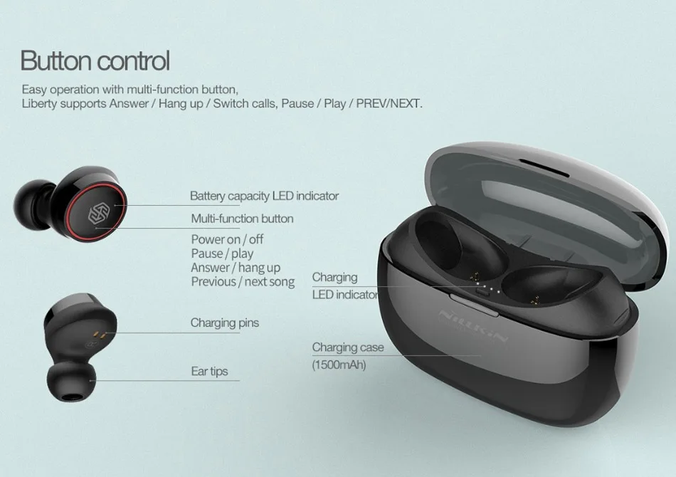 Bluetooth Earphones NILLKIN HD Stereo Wireless Headset Waterproof Sports Earbuds Gaming For Huawei P30 TWS Bluetooth Earphones (5)