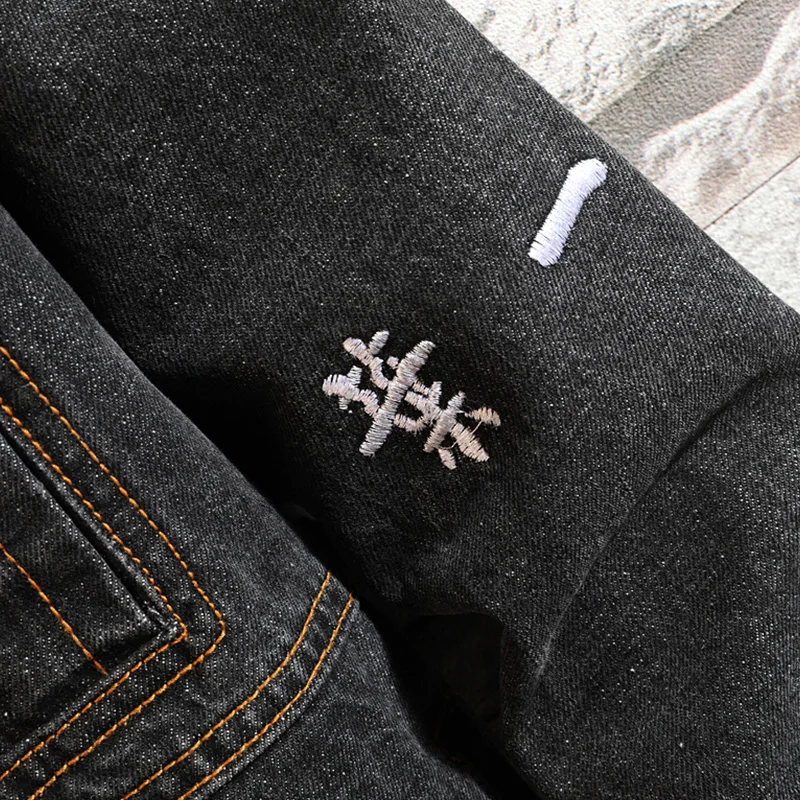 Spring Autumn New Chinese Character Denim Jacket Men Fashion Streetwear Single Breasted Cotton Mens Denim Jacket Spring Autumn New Chinese Character Denim Jacket Men Fashion Streetwear Single Breasted Cotton Mens Denim Jacket
