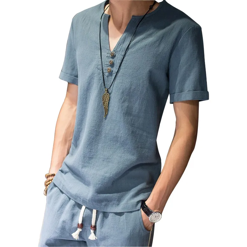 Men's Pajamas Short Sleeve Cotton Linen Pyjamas Slim fit Men's Sleep Lounge Pajama Set Trousers M-5XL Men's Pajamas Short Sleeve Cotton Linen Pyjamas Slim fit Men's Sleep Lounge Pajama Set Trousers M-5XL