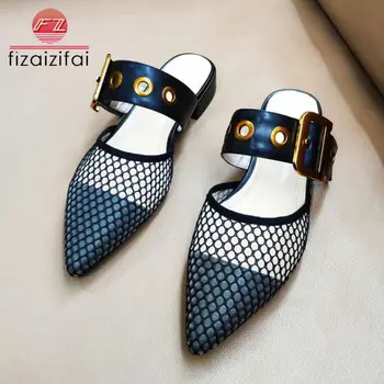 

Coolcept Flats Sandals Women Summer Slippers Sexy Fish Net Shoes Women Pointed Toe Casual Metal Buckle Footwear Size 34-39