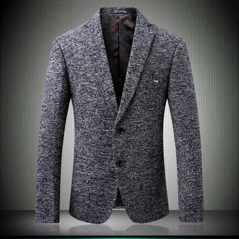 

Gray Blazer for Men 2019 New Two Buttons Party Costume Famouse Designer Wedding Blazers Groom Casual Woolen Outerwear S-4XL 6201