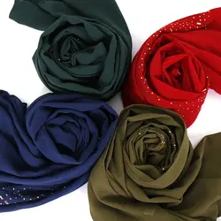 10 шт./партия, простой шарф-хиджаб с пузырьками, женские одноцветные шали со стразами, сверкающий мусульманский головной платок
