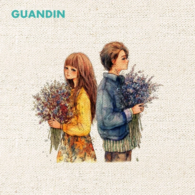 

GUANDIN,Hand Dyed Cotton Linen Fabric Lovers Pattern DIY Sewing&Quilting Patchwork Table Mat/Mouse Pad/20*20cm/Pillow Decoration