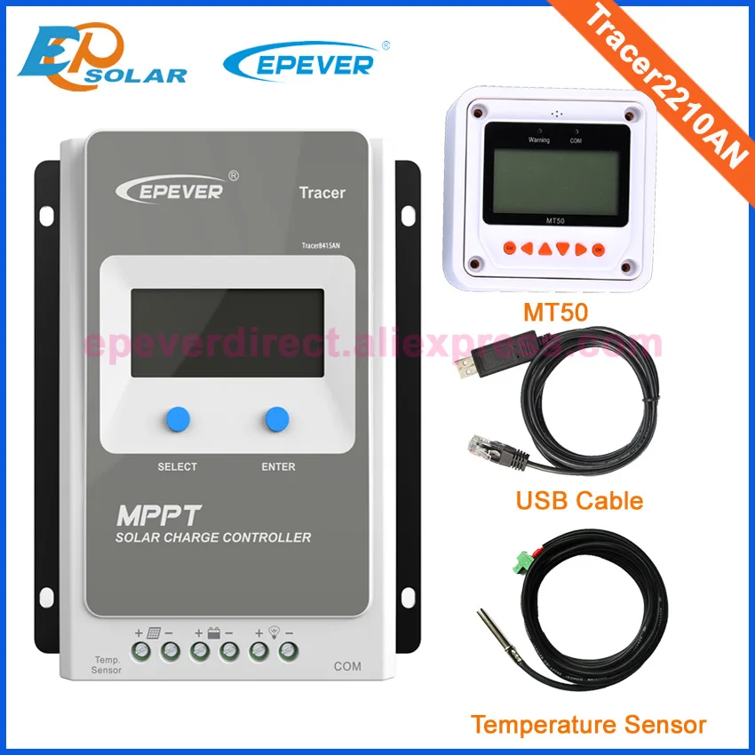 

White color MT50 Remote Meter solar panels system MPPT EPsolar Tracer2210AN 20A USb cable and temp sensor 12V/24V work