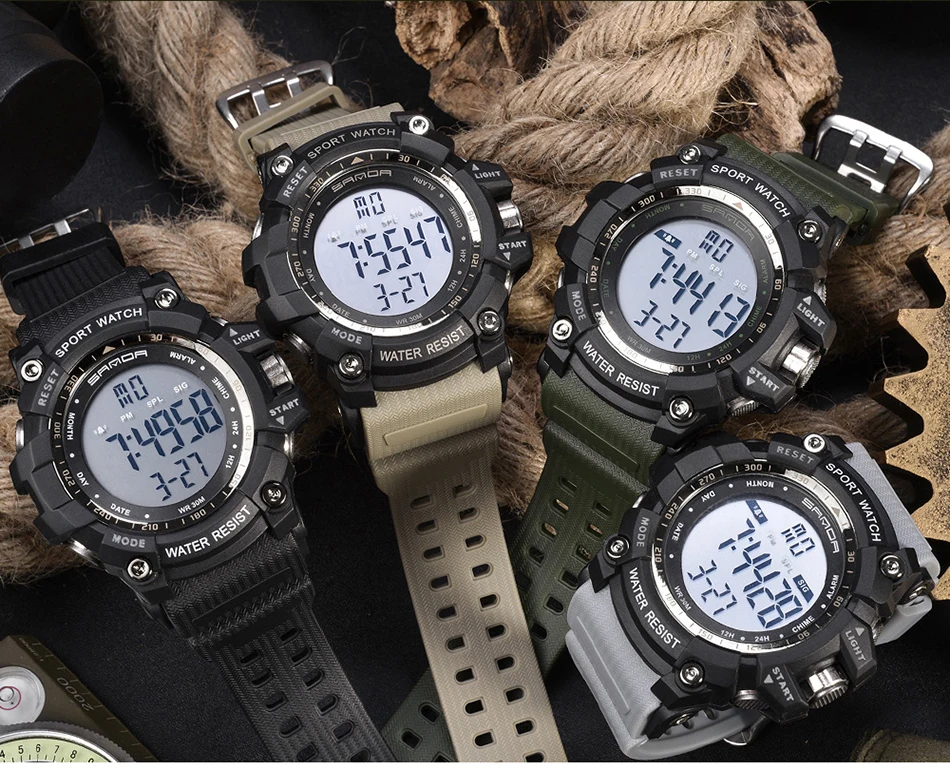 SANDA Брендовые мужские модные спортивные часы Мужские Цифровые светодиодный Электронные Водонепроницаемые Часы мужские военные часы Relogio