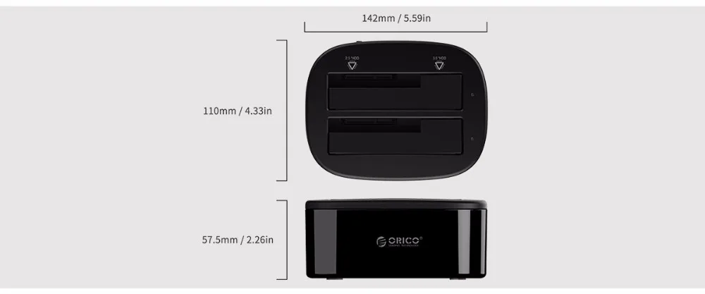 Док-станция для жесткого диска ORICO USB 3,0-SATA с двумя отсеками для 2,5/3,5 дюймов HDD/SSD с функцией офлайн-клона [протокол UASP]