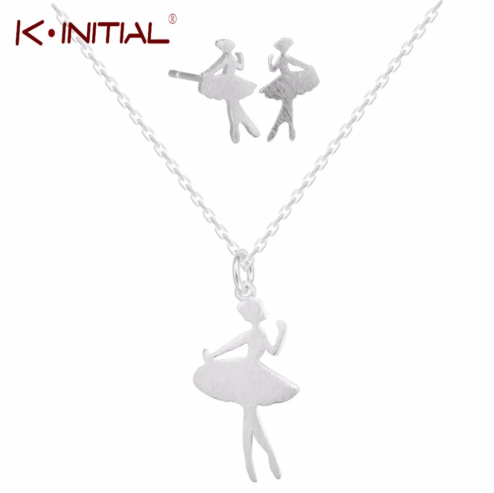Kinitial Dancing Ballet Girls Jewelry Set 925 Silver Pendant Necklace/Earring Sets Dance Girl Necklaces for Women Wedding Gifts | Украшения