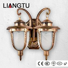 Двуглавый настенный светильник, уличный водонепроницаемый настенный светильник в европейском стиле для внутреннего двора, античный дверной проем, коридор, светодиодные огни для прохода