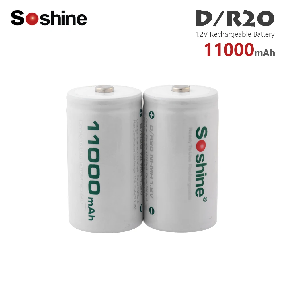 

Soshine 2-4Pcs Large Capacity 11000mAh 1.2v D Size Ni-MH Rechargeable Batteries For Flashlight Gas Cooker Radio Refrigerator