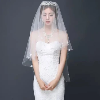 

1 Layer Embroidered Flower Bridal Veil Simple Design Tulle Edge Women Wedding Accessories