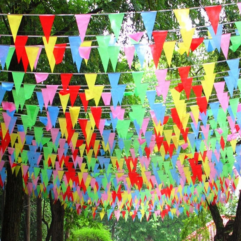 

80m Coloured Triangle Slik Flags and Banners Bunting Banner Flag Garland Party Decoration Start Bbusiness Decor