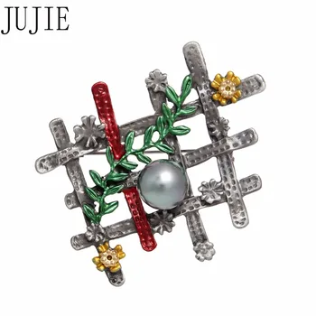 

JUJIE Vintage Pearl Geometric Brooch Pin Camisas Mujer Plant Jewelry Dropshipping