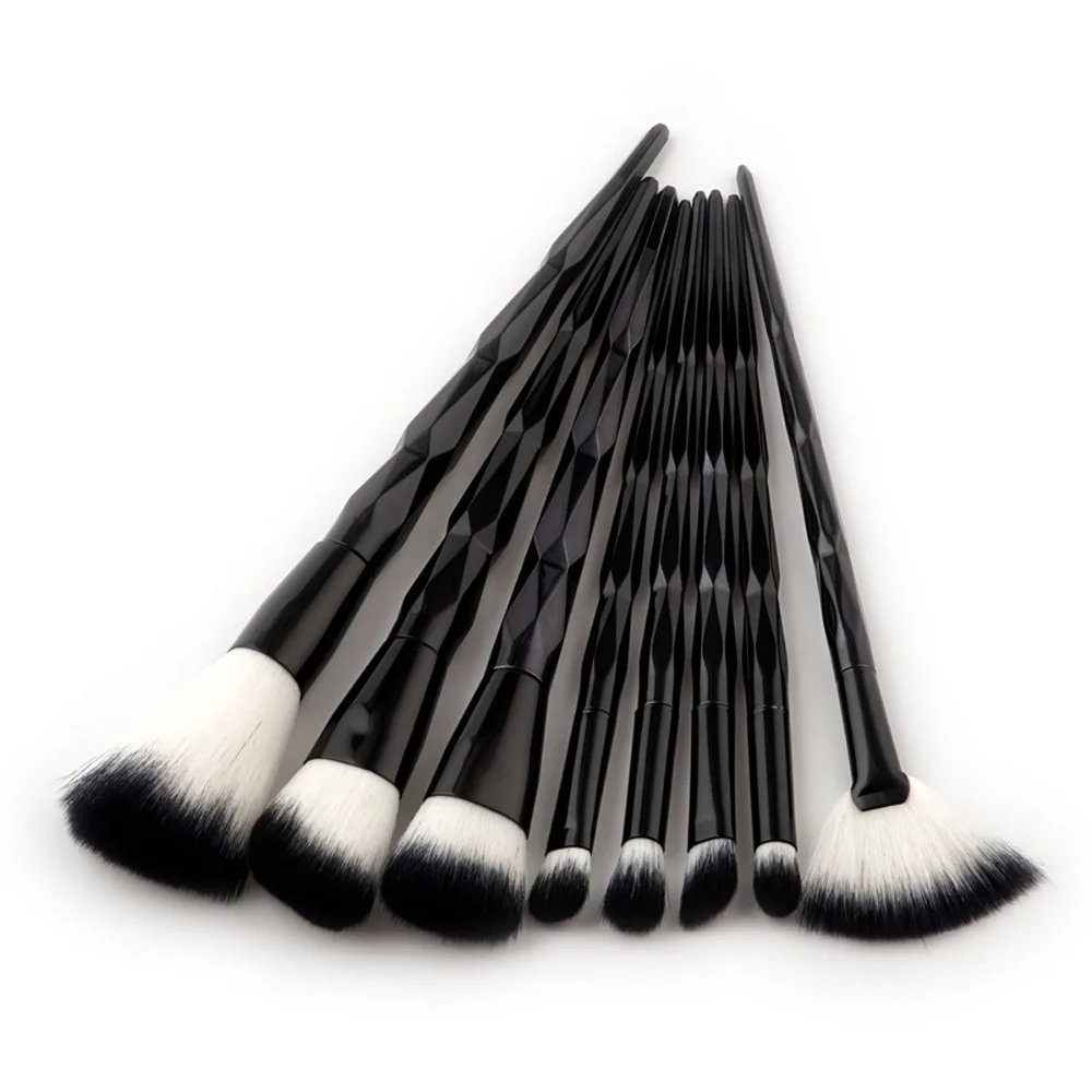 

8PCS Synthetic Hair Black Makeup Brush Set with Powder Foundation Eye Shadow Fan Shape Diamond Unicorn Brushes for Face Kwasten