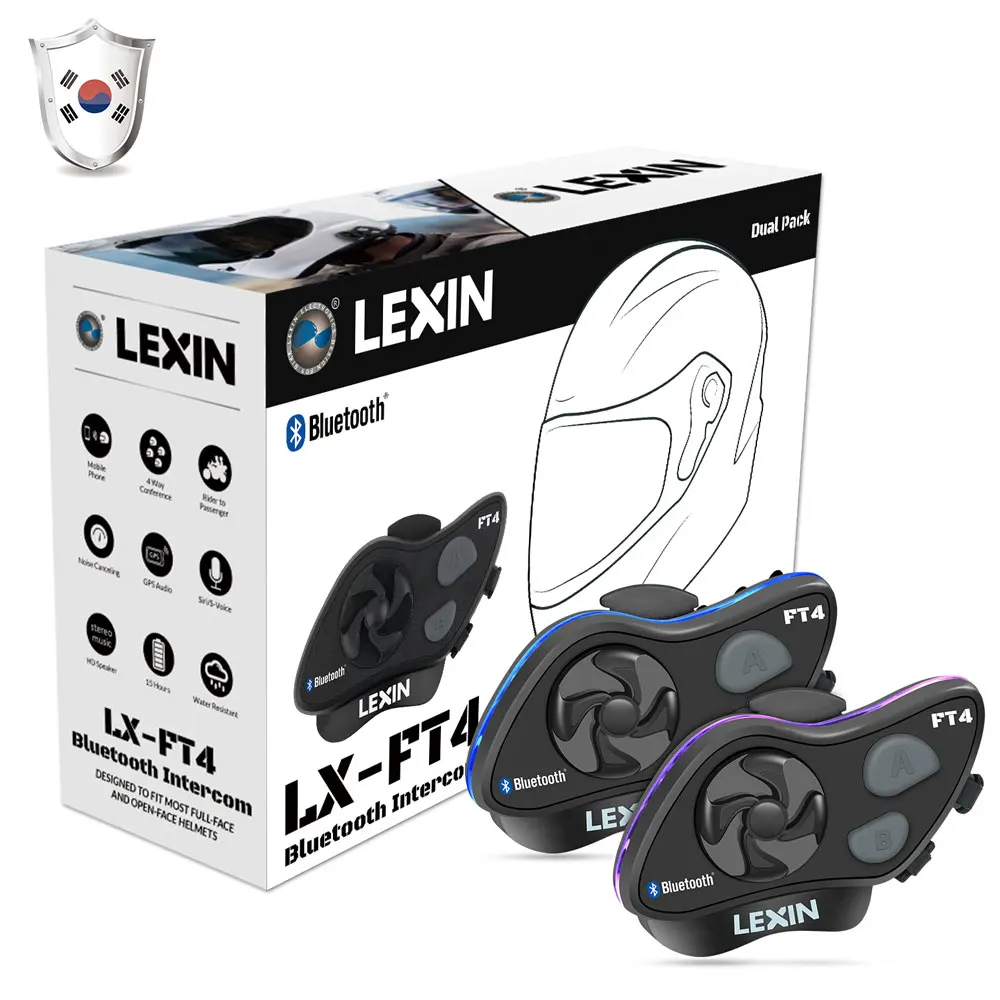 

2PCS Lexin FT4 4 Ways Trim light design motorcycle helmet bluetooth headsets intercom, FM radio moto wireless BT interphone