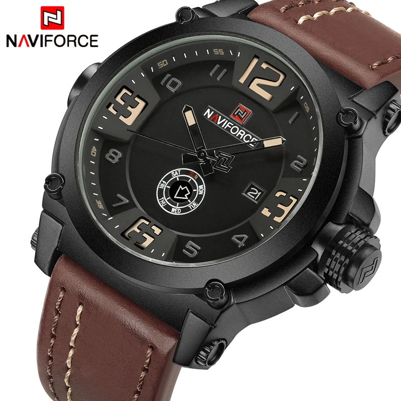 Beste Heren Horloges NAVIFORCE Top Luxe Merk Mannen Lederen Horloges Man Analoge Quartz Klok Waterdichte Sport Militaire Polshorloge