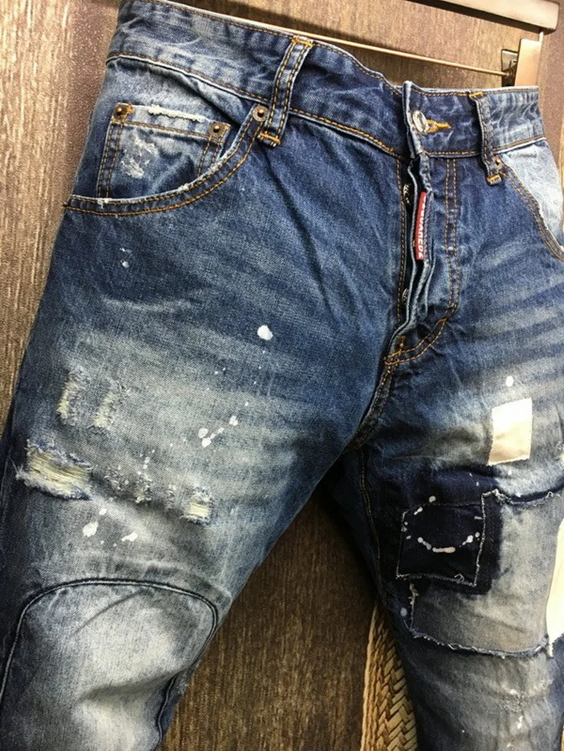 2018  New Skinny Jeans For Men Black Jeans Distressed Stretch Men Holes Stylish Fashionable Jeans Straight Male Jean fear of god